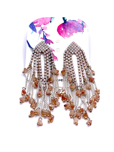 Emi Jewellery - Carnelian Bead and Rhinestone Fringe Post Earrings