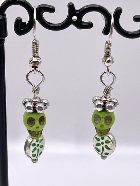 Amy Foxy Style Handmade Earrings - Green Skulls